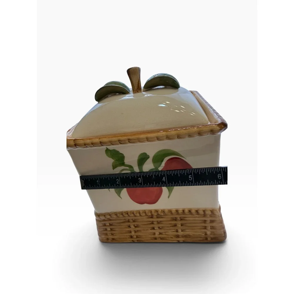 Alco Industries Vintage Ceramic Apple Canister Basket Weave Farmhouse Decor